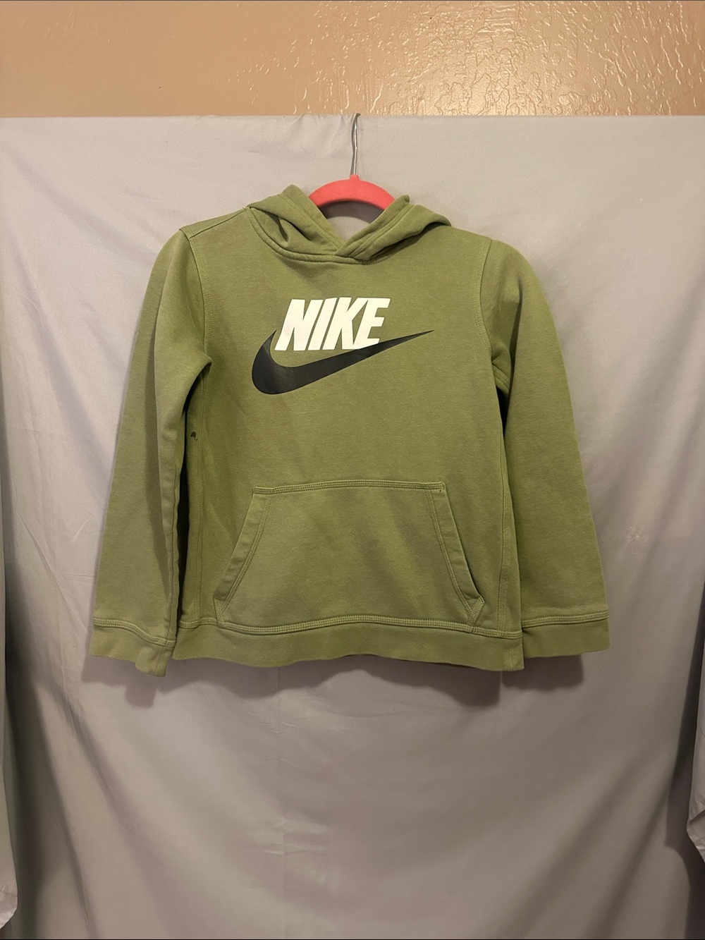 Nike Olive Green Kids Hooded Sweatshirt with White Logo